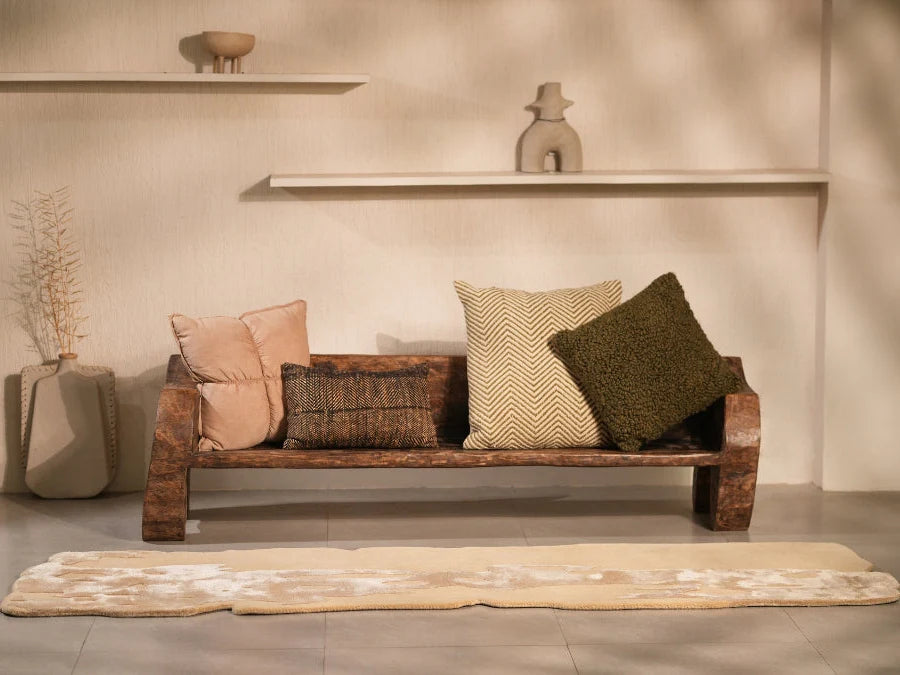 Camel Color Irregular Wool & Viscose Silk Hand-Tufted Rug