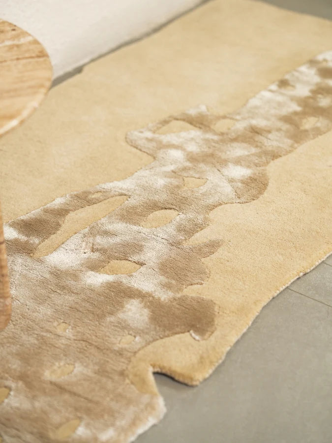 Camel Color Irregular Wool & Viscose Silk Hand-Tufted Rug