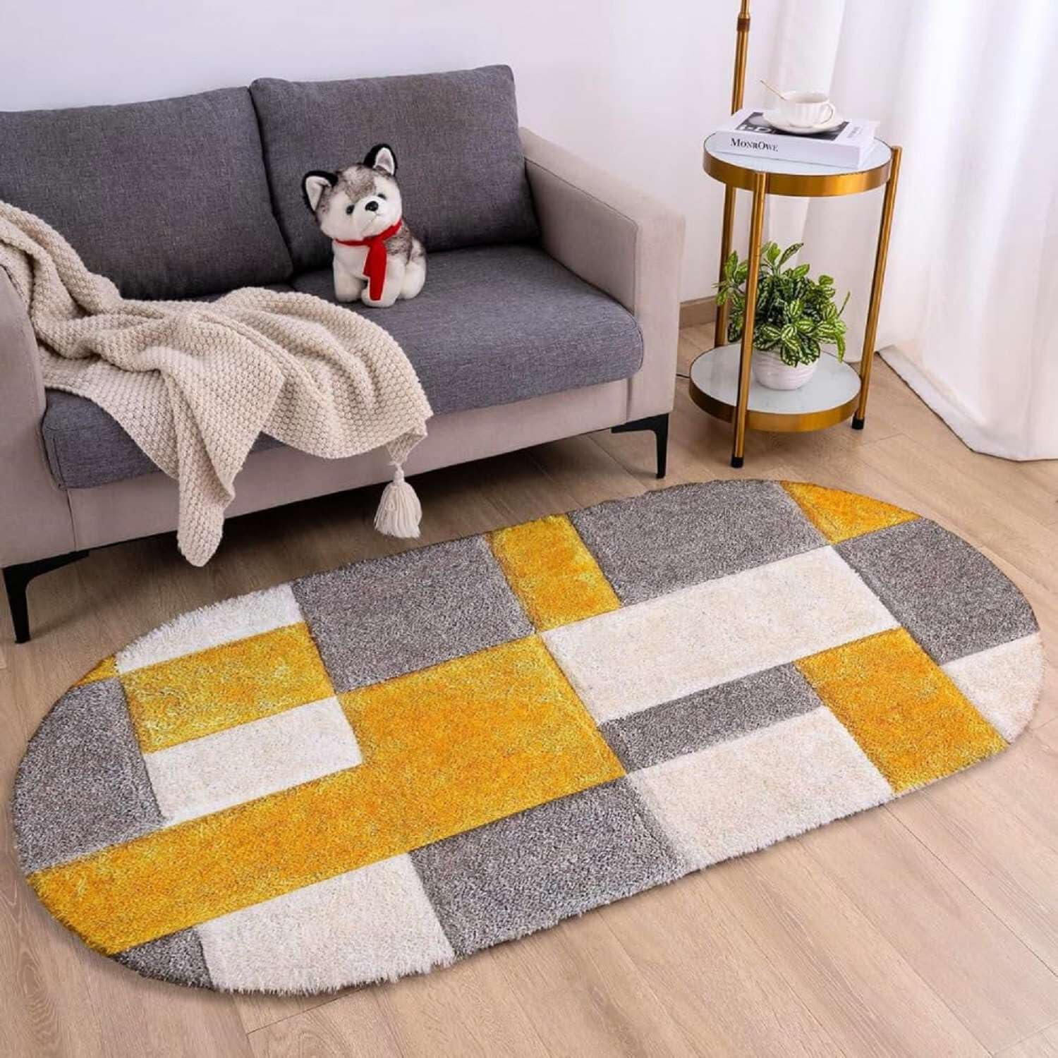 Feather Touch Oval Shaggy Carpet and Rug