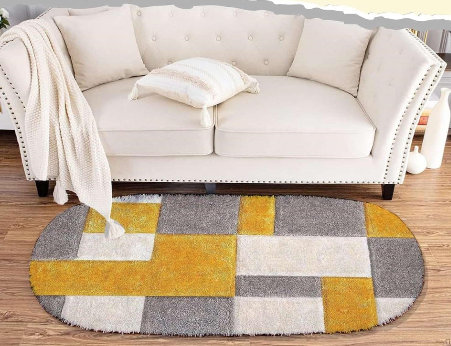 Feather Touch Oval Shaggy Carpet and Rug