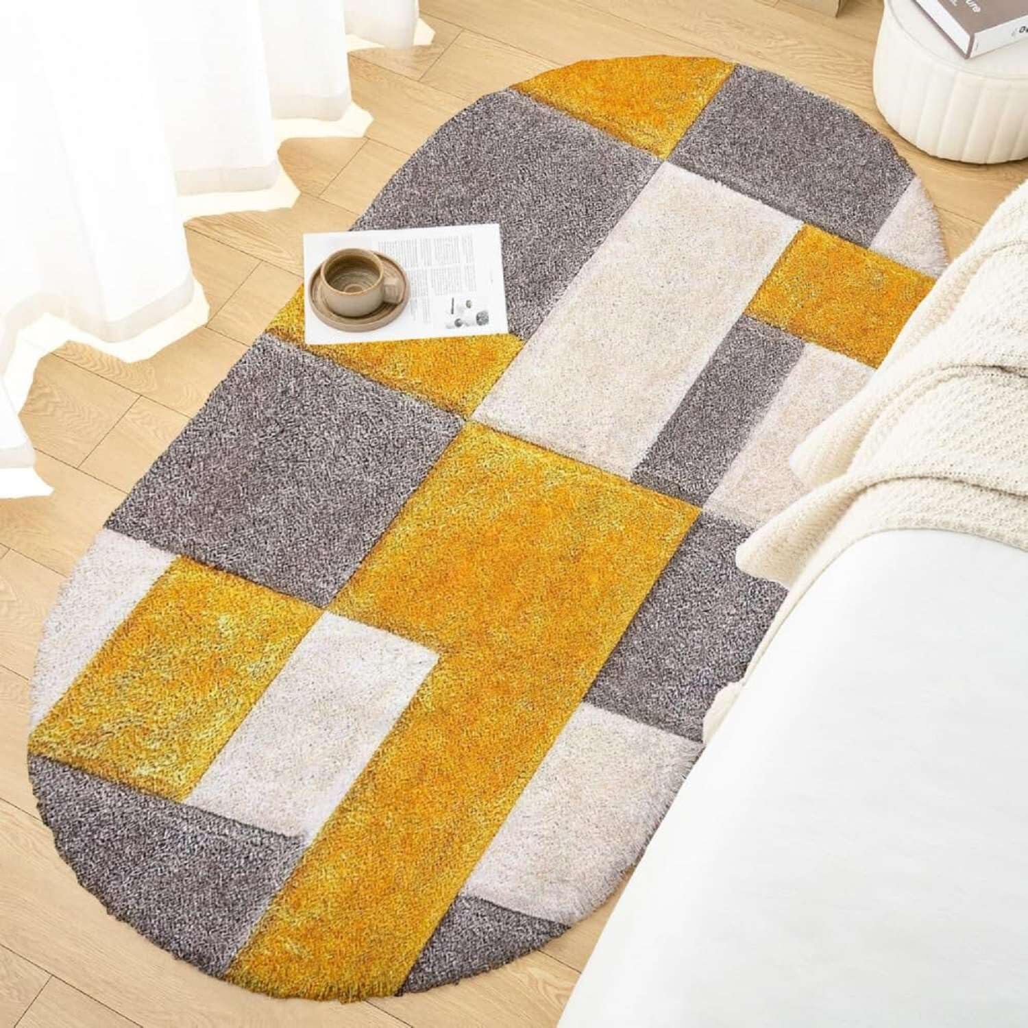 Feather Touch Oval Shaggy Carpet and Rug