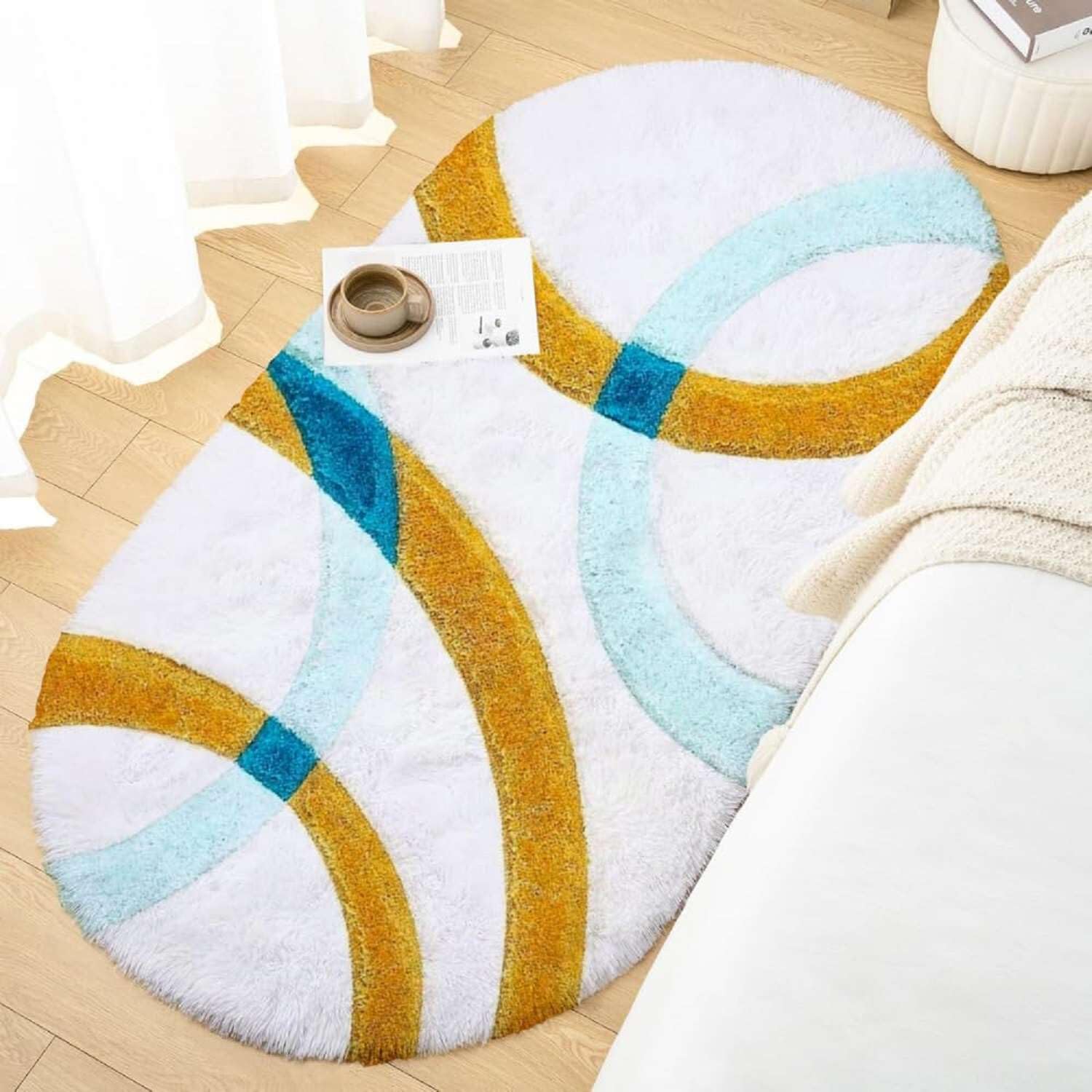 Fluffy Line Oval Shaggy Carpet and Rug