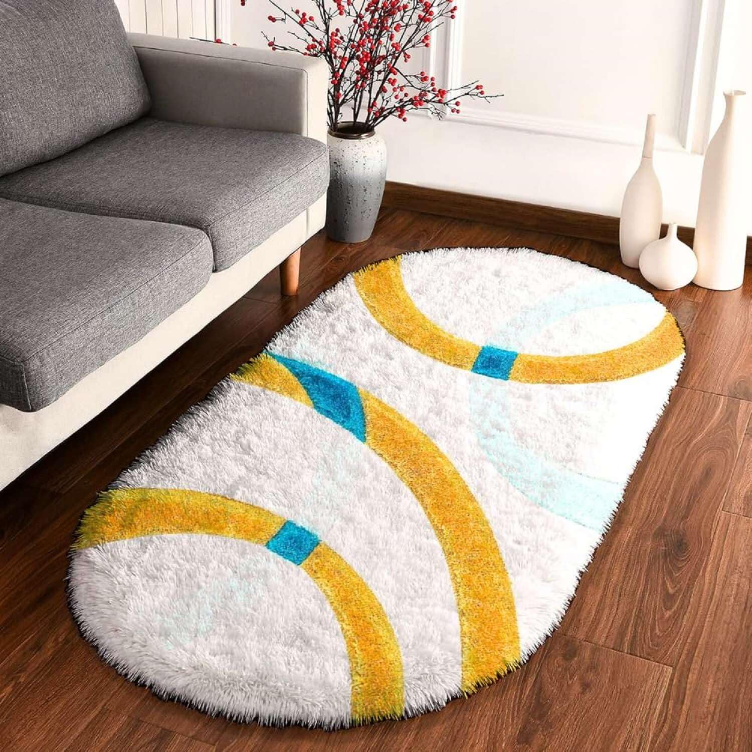 Fluffy Line Oval Shaggy Carpet and Rug