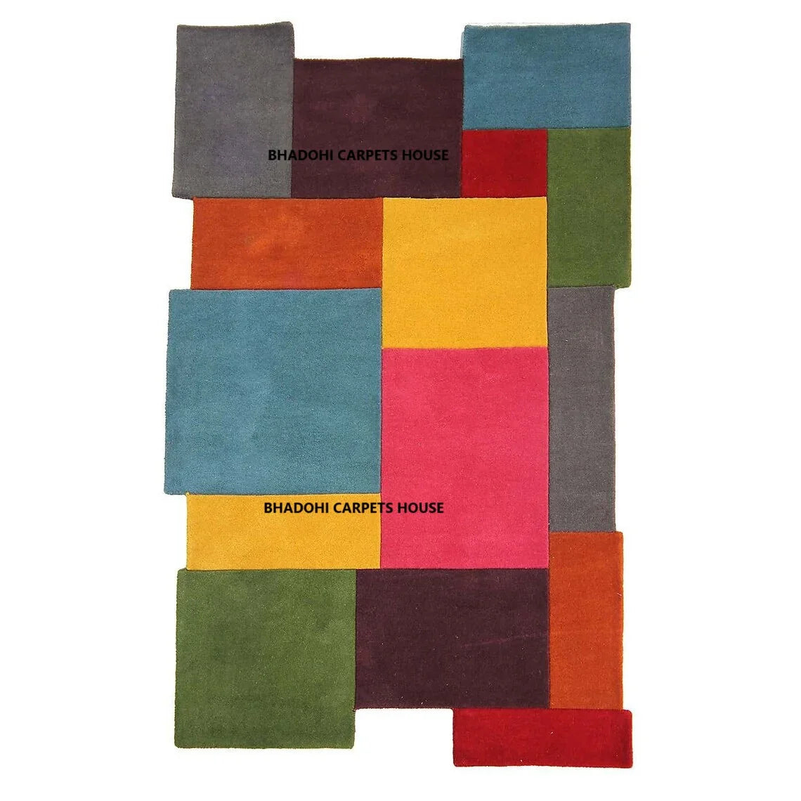 Colorful geometric irregular rug by Bhadohi Carpets House, modern multi-color carpet for homes