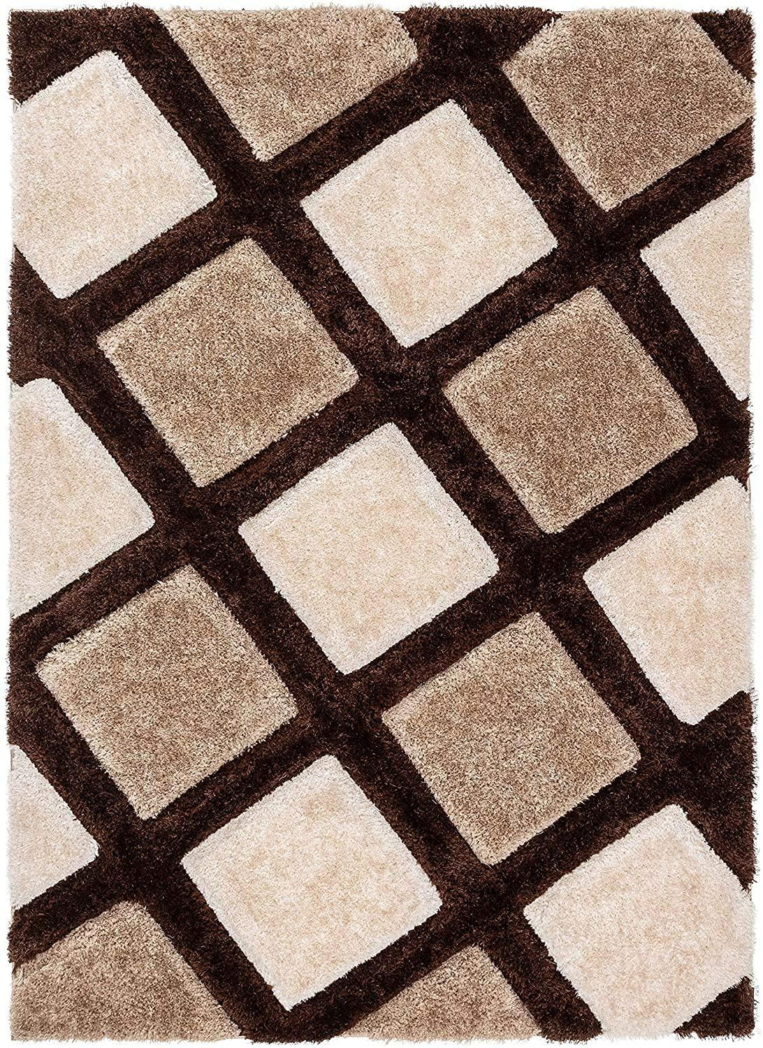 Modern shaggy carpet rug with beige and brown diamond pattern from Bhadohi Carpets House