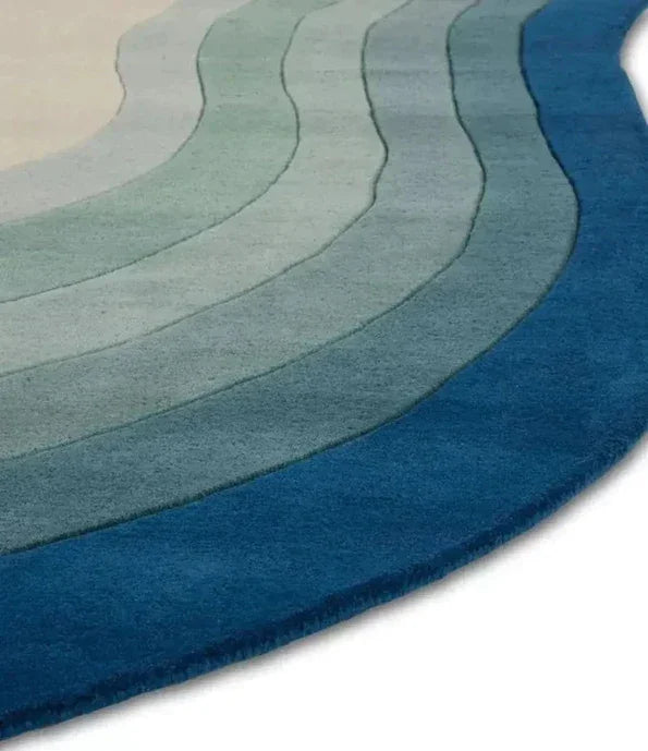 Fusion Irregular Carpet Rug with blue gradient, Bhadohi Carpets House premium rug online India
