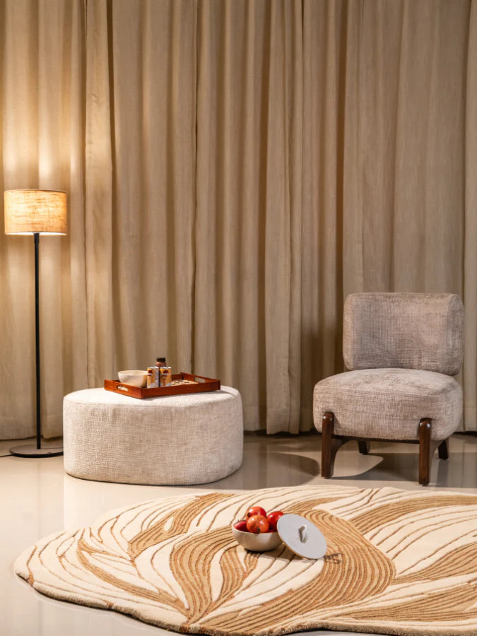 Beige Color High-Low Hand-Tufted Wool Rug