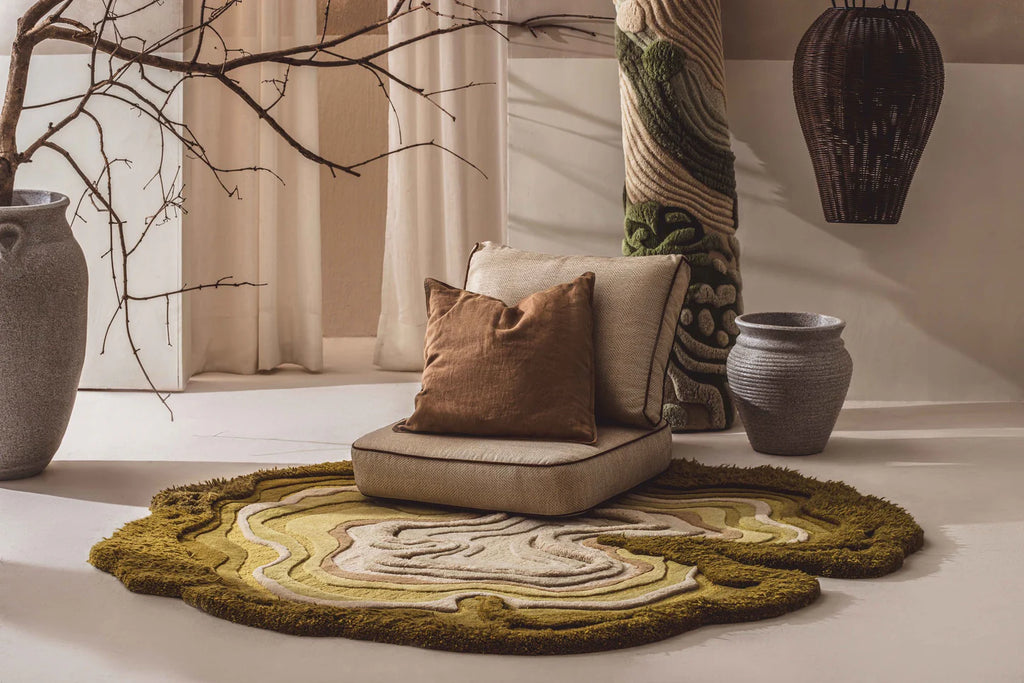 Green & Beige Color High-Low Hand-Tufted Wool Rug