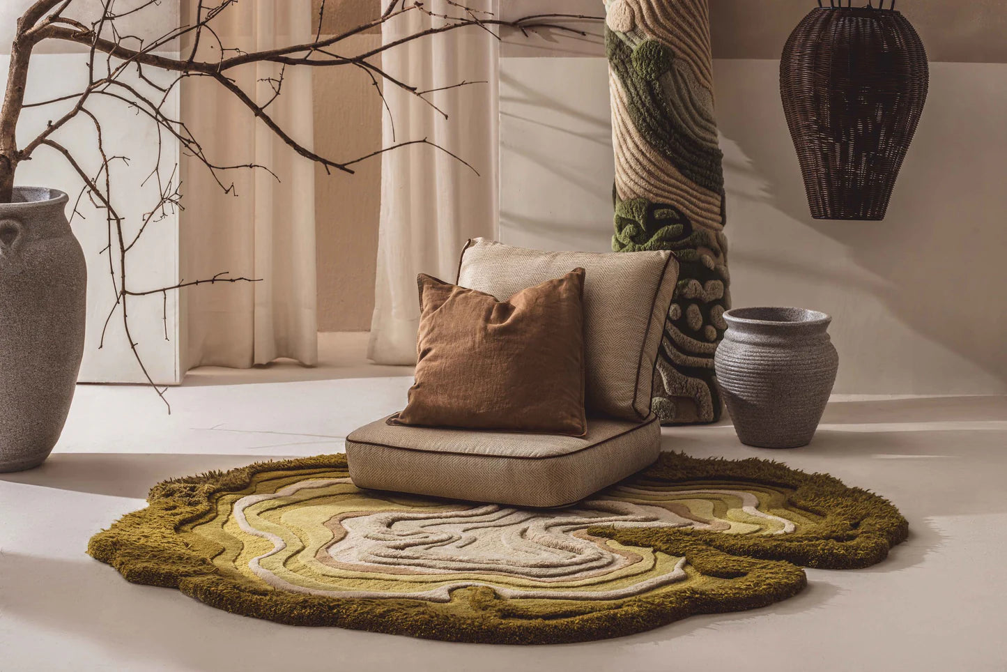 Green & Beige Color High-Low Hand-Tufted Wool Rug