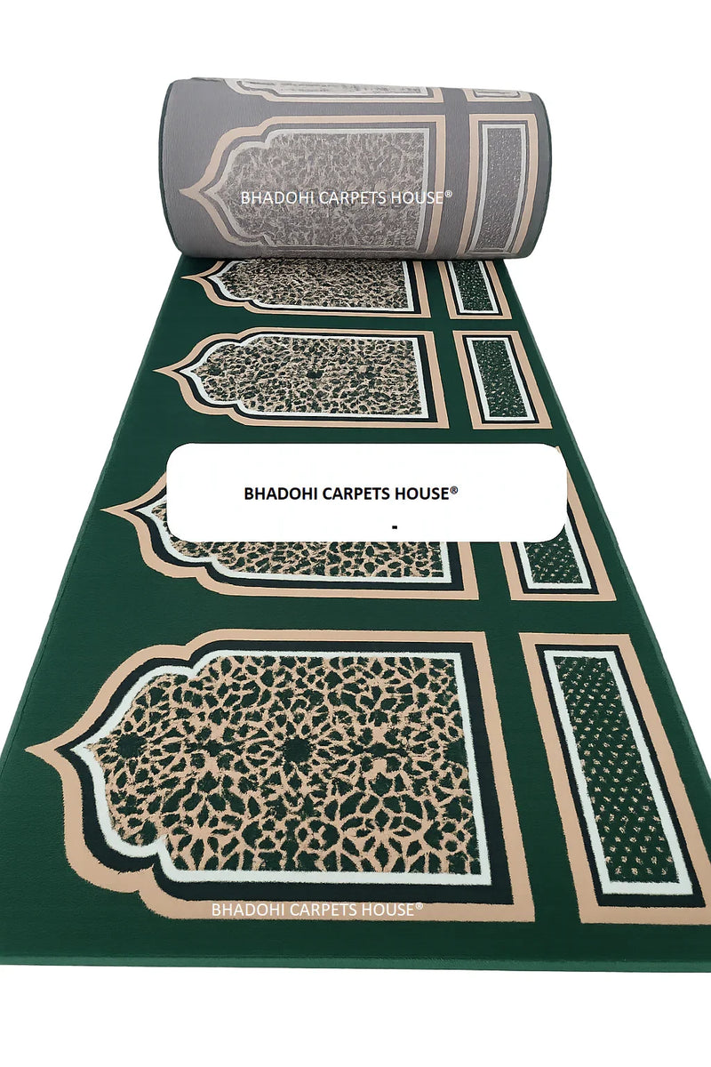 Green Color Masjid Prayer Carpet Roll – High-Pile 12mm Thick, Custom ...