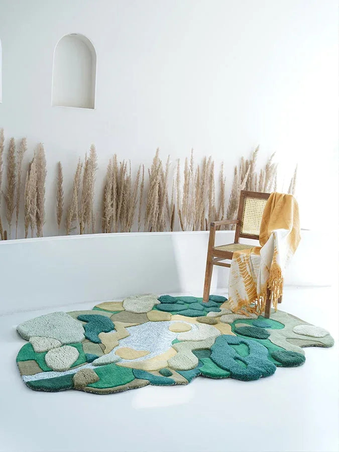Green color High-Low Hand-Tufted Wool Rug