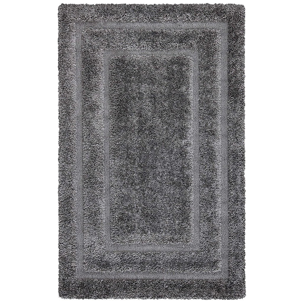 Dark Grey Frame Pattern Shaggy Carpet | Soft & Fluffy Microfiber Area Rug