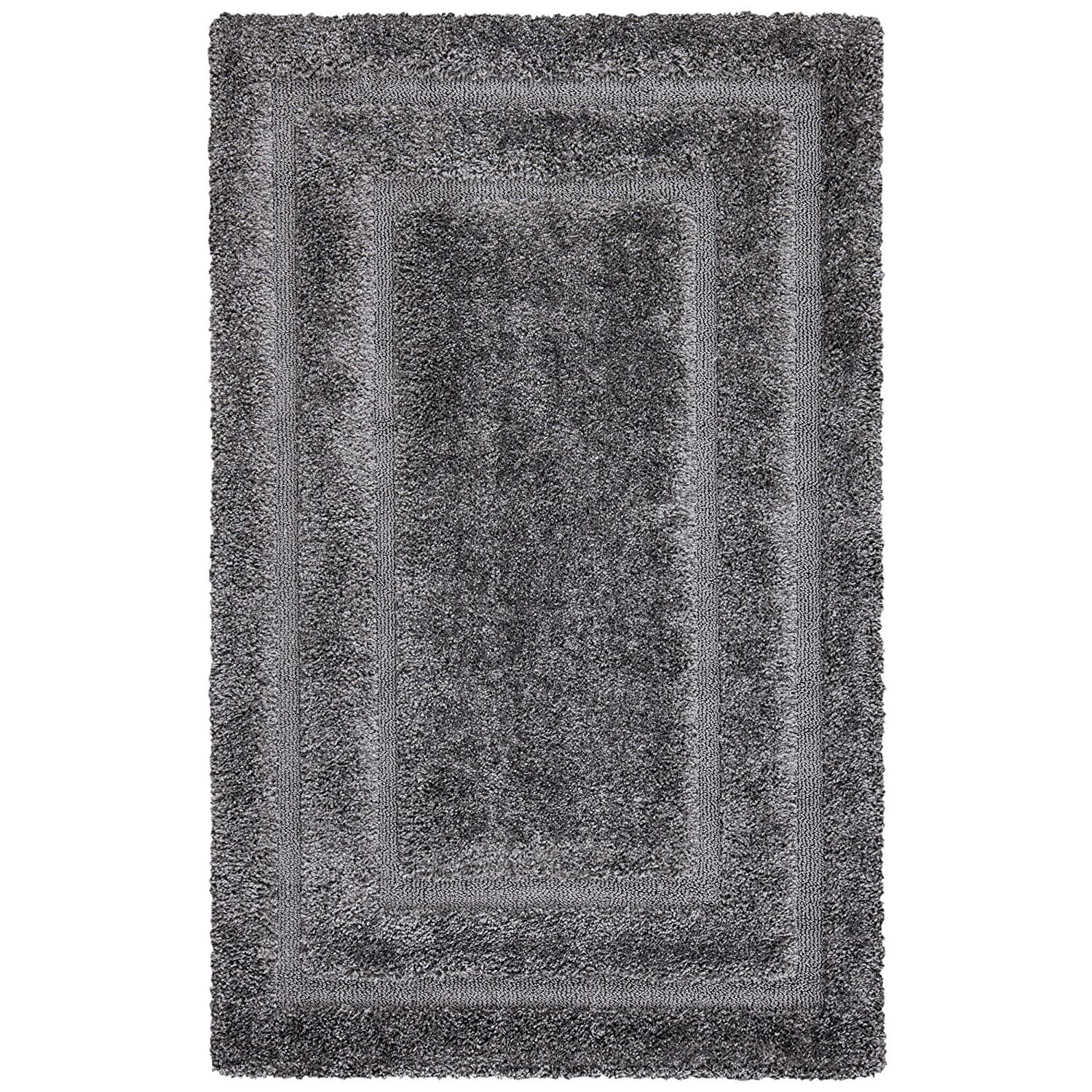 Dark Grey Frame Pattern Shaggy Carpet | Soft & Fluffy Microfiber Area Rug
