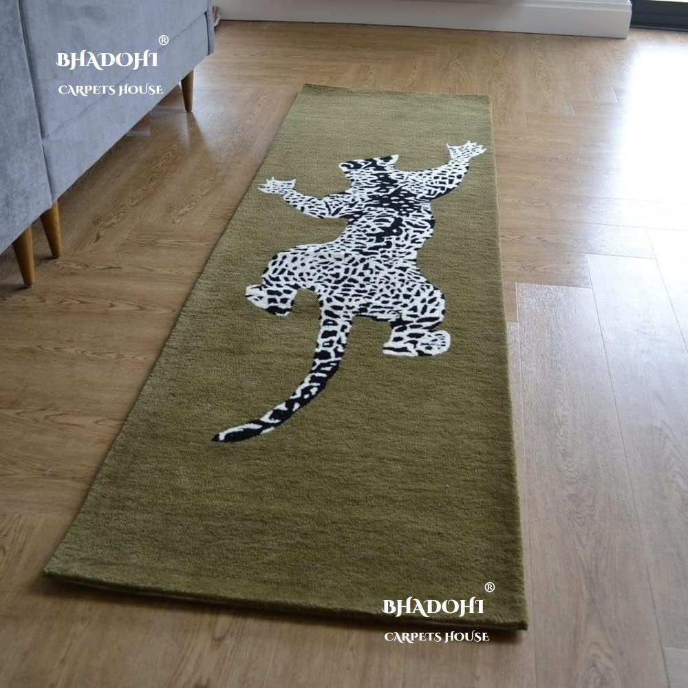 Handmade Climbing Jaguar Wool Runner Carpet