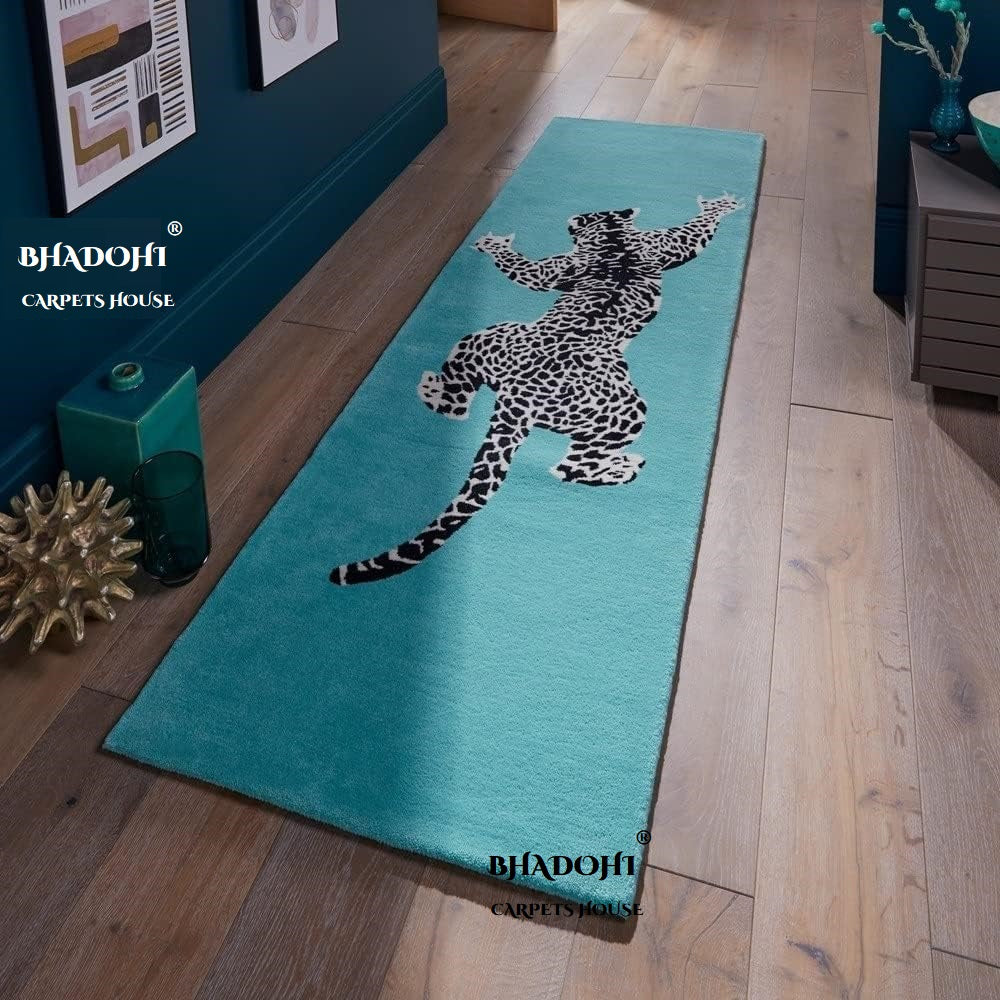 Handmade Climbing Jaguar Wool Runner Carpet