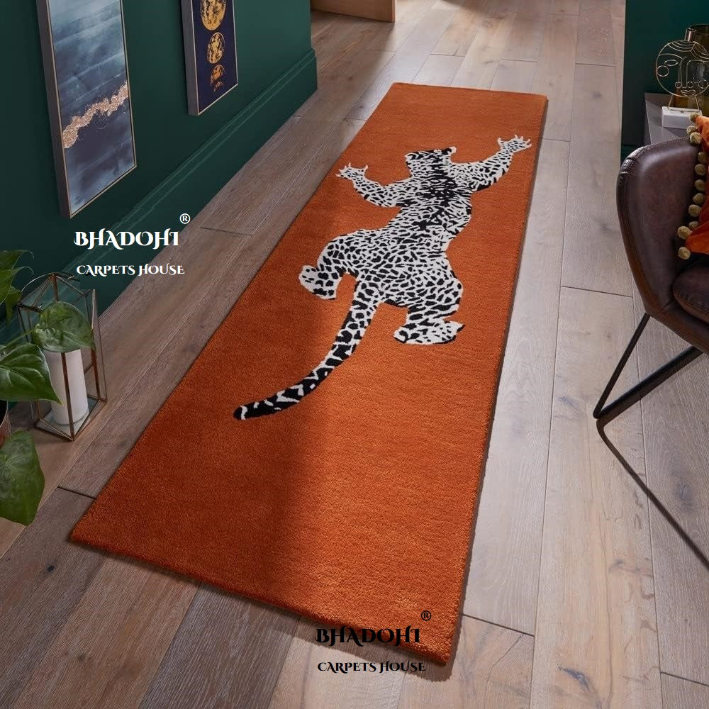 Handmade Climbing Jaguar Wool Runner Carpet