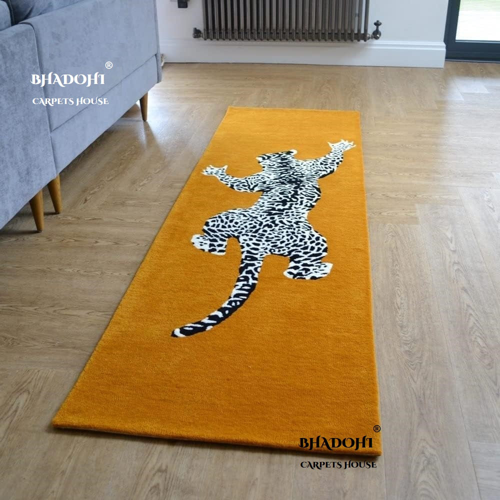 Handmade Climbing Jaguar Wool Runner Carpet
