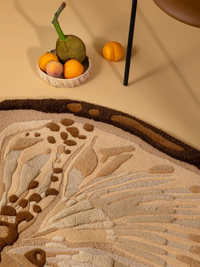 Beige & Brown Color High-Low Hand-Tufted Wool Rug