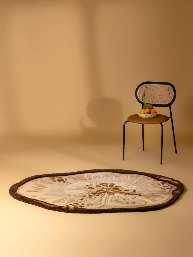 Beige & Brown Color High-Low Hand-Tufted Wool Rug