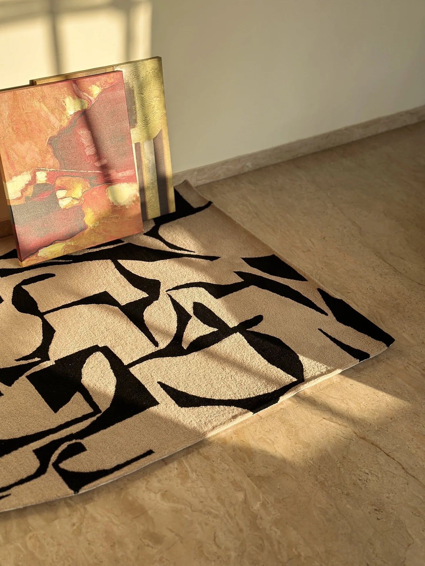 Camel & Black Color Premium Handmade Woolen Irregular Rug