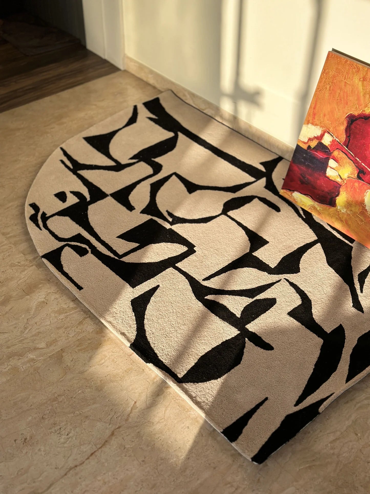 Camel & Black Color Premium Handmade Woolen Irregular Rug
