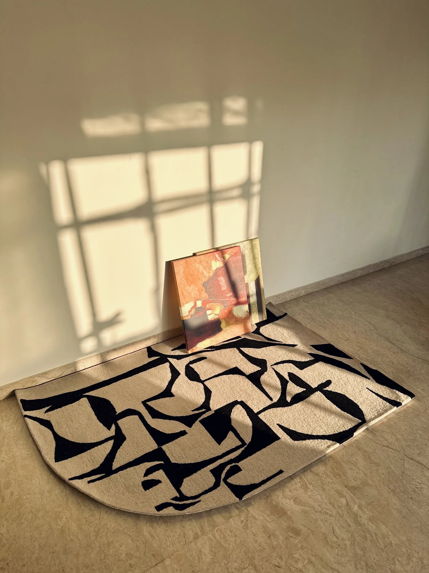 Camel & Black Color Premium Handmade Woolen Irregular Rug