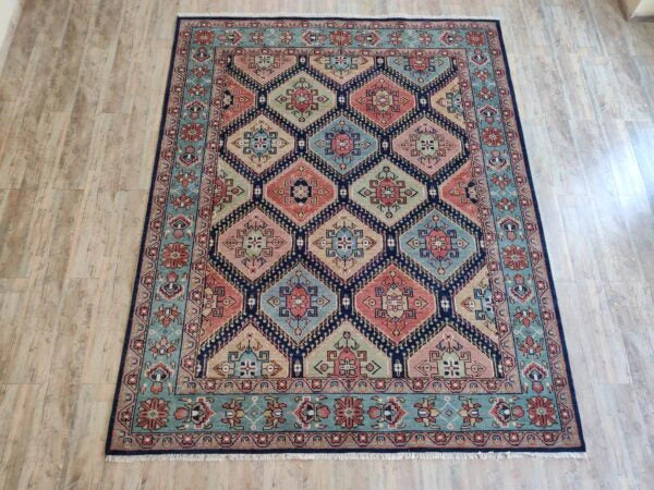 Black Oushak Hand-Knotted Wool Rug