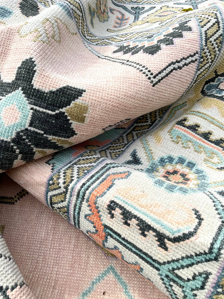 Baby Pink Oushak Hand-Knotted Wool Rug