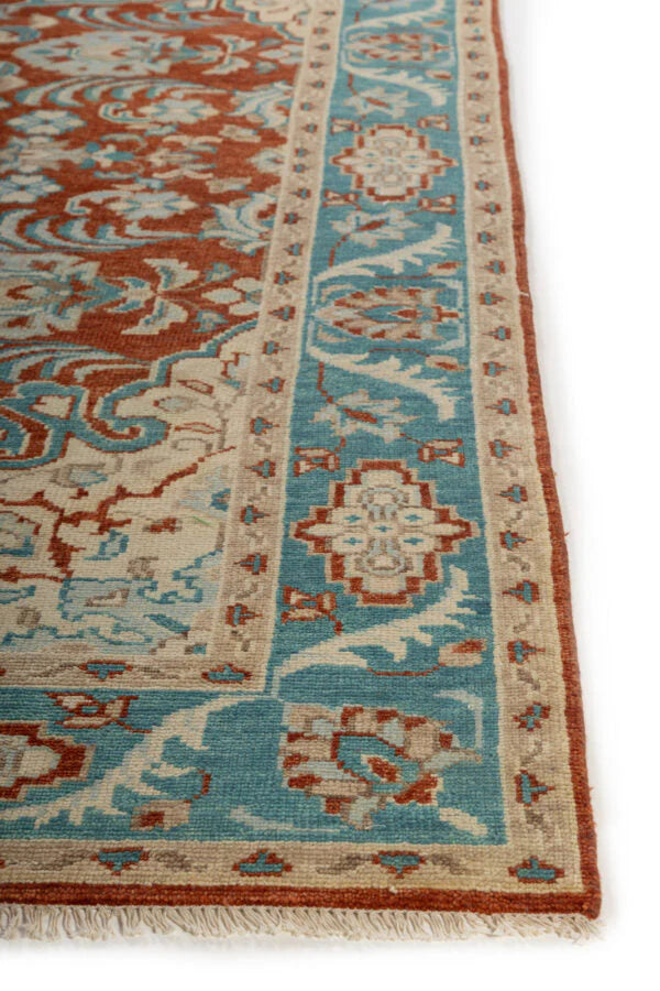 Maroon & Torquoise Oushak Hand-Knotted Wool Rug