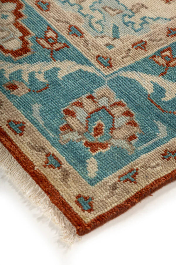 Maroon & Torquoise Oushak Hand-Knotted Wool Rug