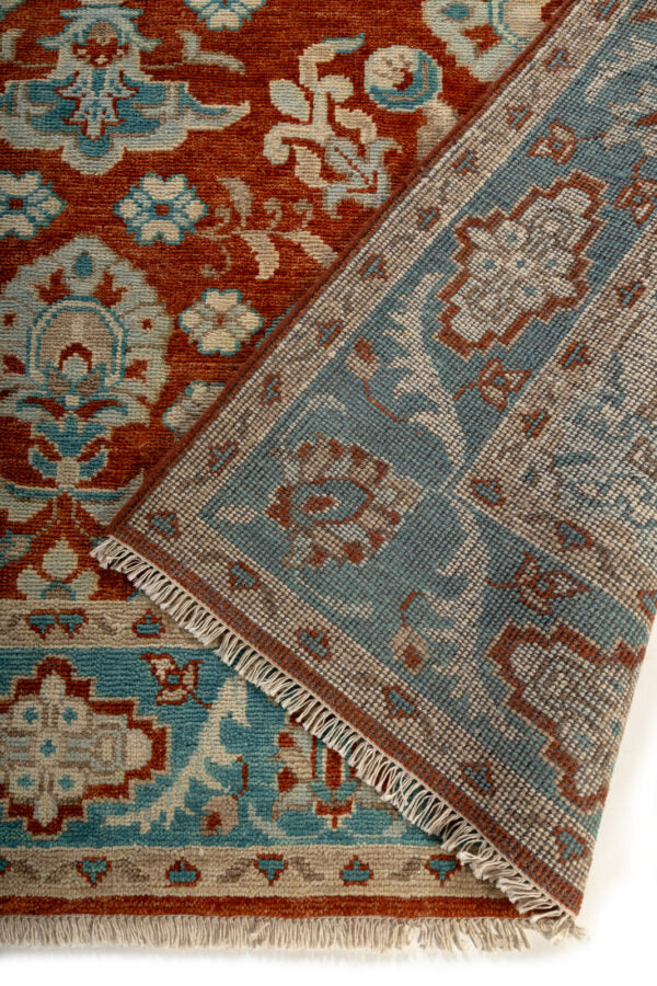 Maroon & Torquoise Oushak Hand-Knotted Wool Rug