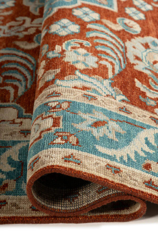 Maroon & Torquoise Oushak Hand-Knotted Wool Rug