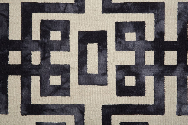Ivory & Black Viscose Silk & Wool Carpet & Rug