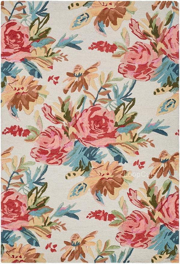 Ivory Multicolor Foliage Hand-Tufted Rug