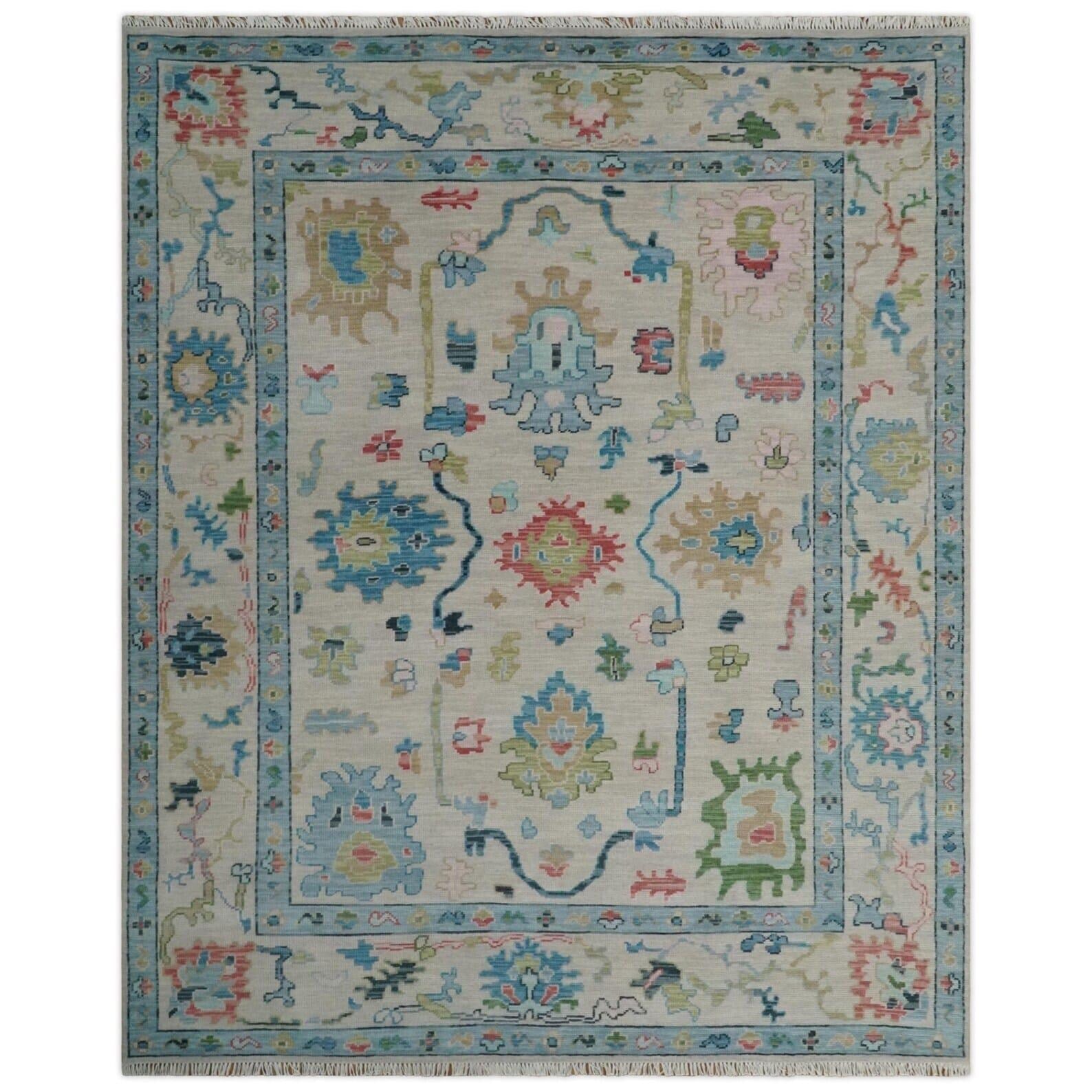 Ivory Oushak Hand-Knotted Wool Rug