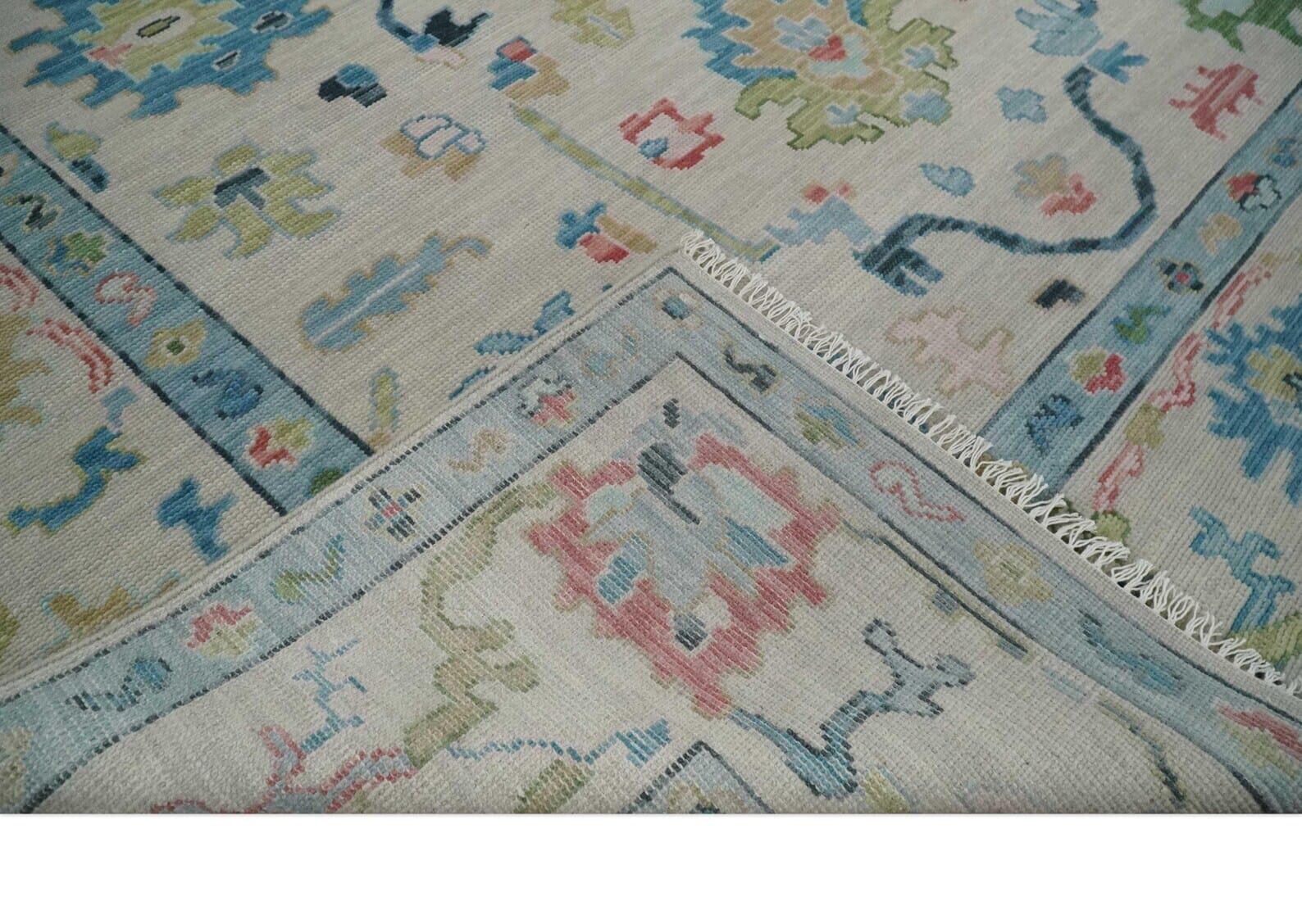 Ivory Oushak Hand-Knotted Wool Rug