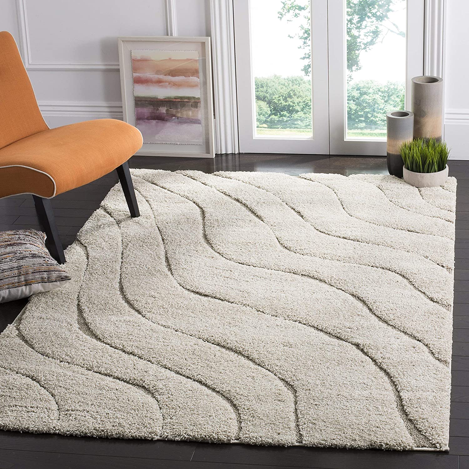 Ivory Wave Shaggy Carpet | Soft & Fluffy Microfiber Area Rug