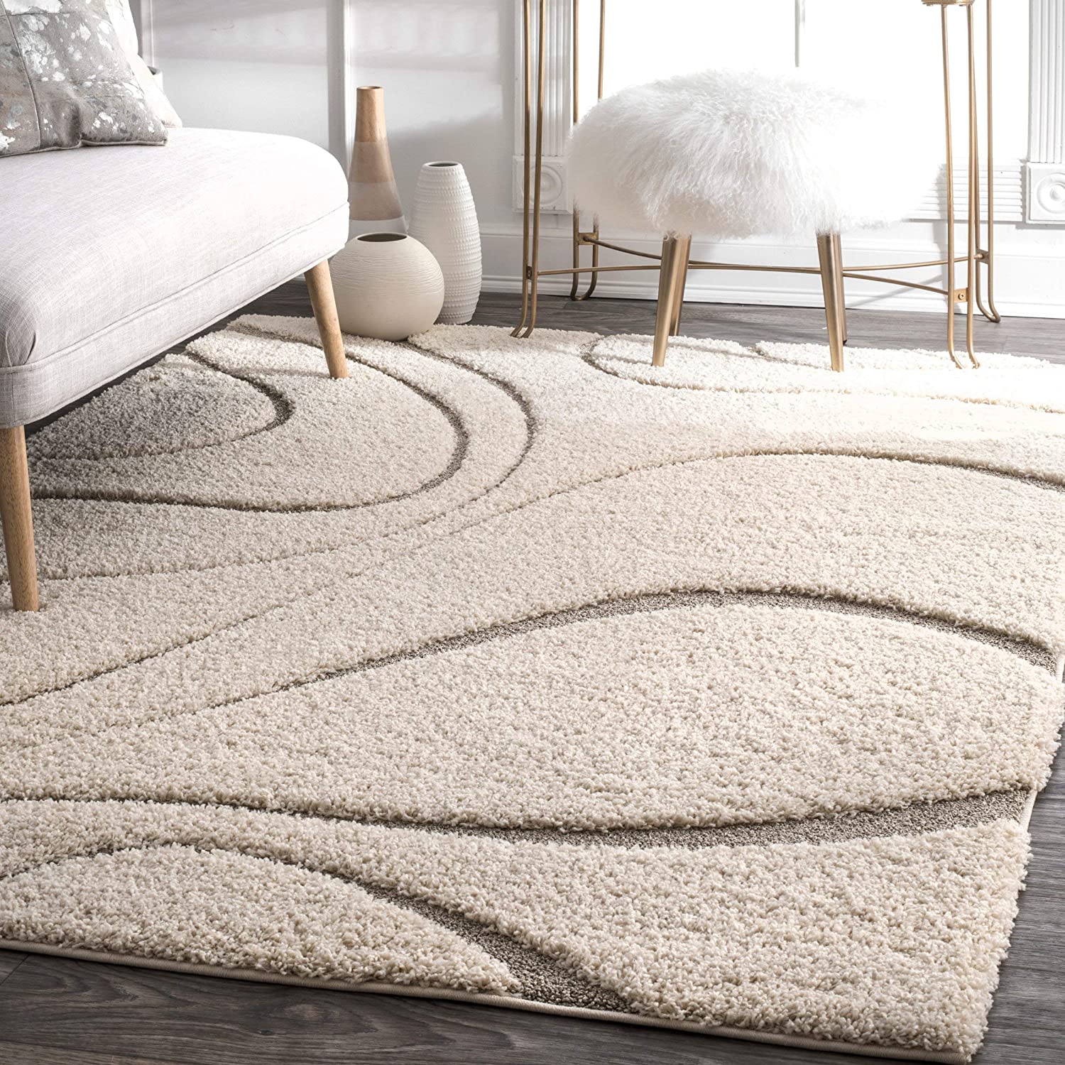 Cream Wave Shaggy Carpet | Soft & Fluffy Microfiber Area Rug