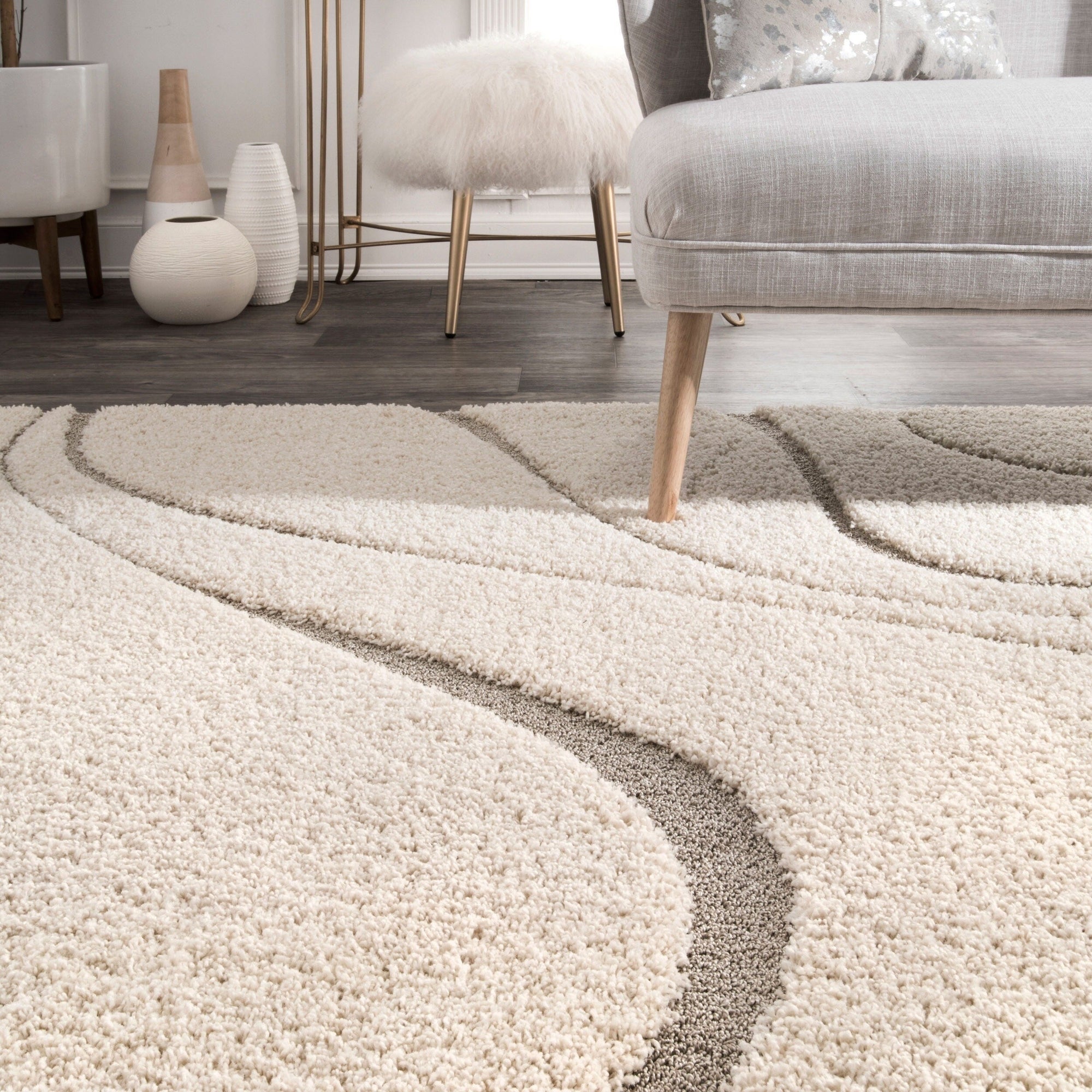Cream Wave Shaggy Carpet | Soft & Fluffy Microfiber Area Rug