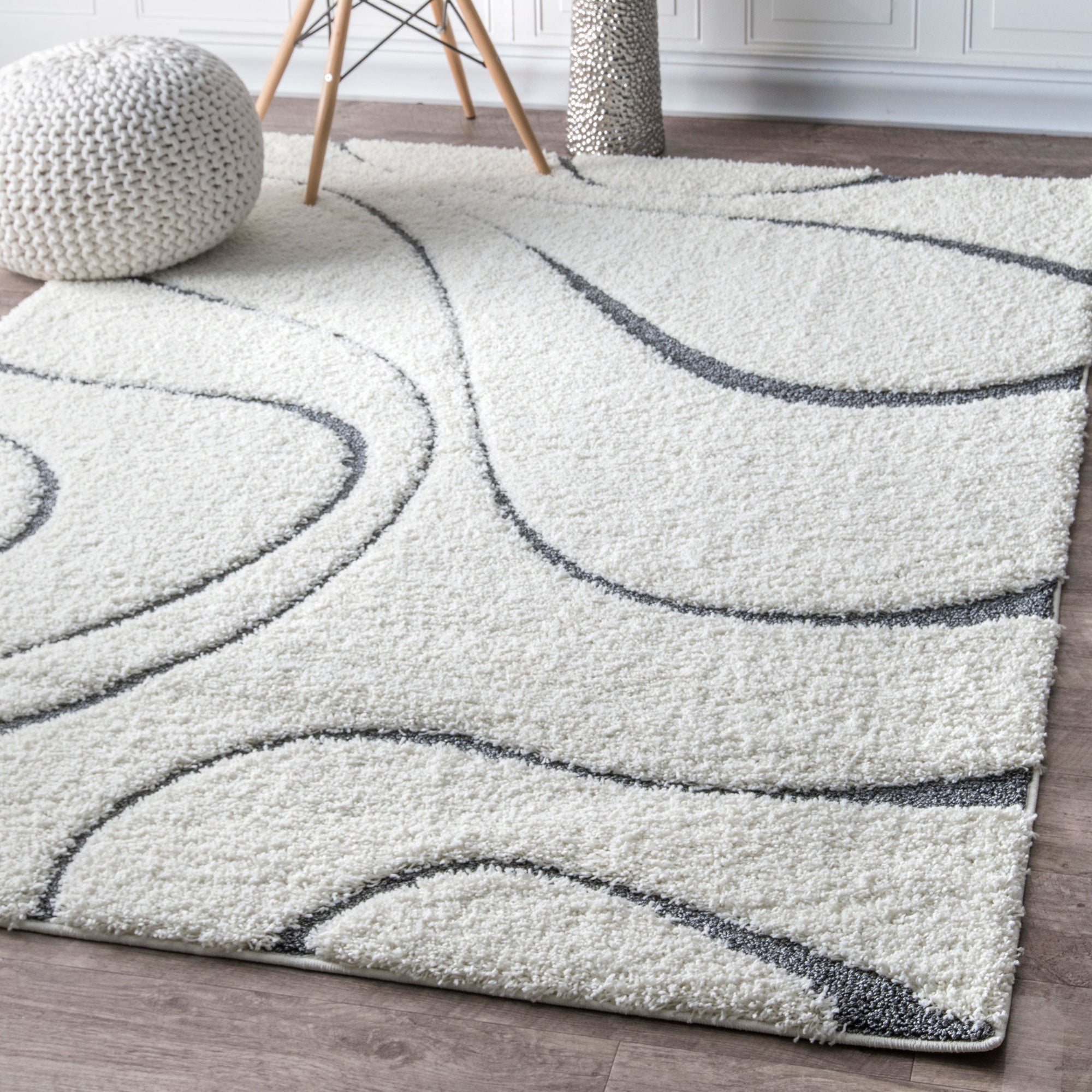 Ivory Wave Shaggy Carpet | Soft & Fluffy Microfiber Area Rug