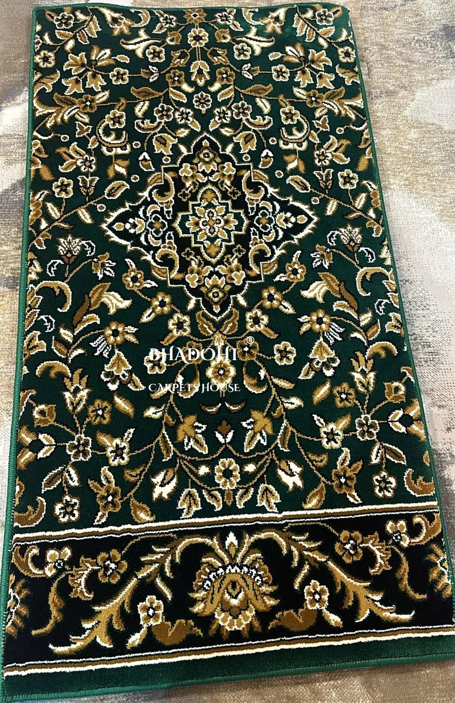 Green Turkish Janamaz Roll – Imported Masjid Carpet | 15 mm Ultra Soft & Luxurious Mosque Prayer Mat