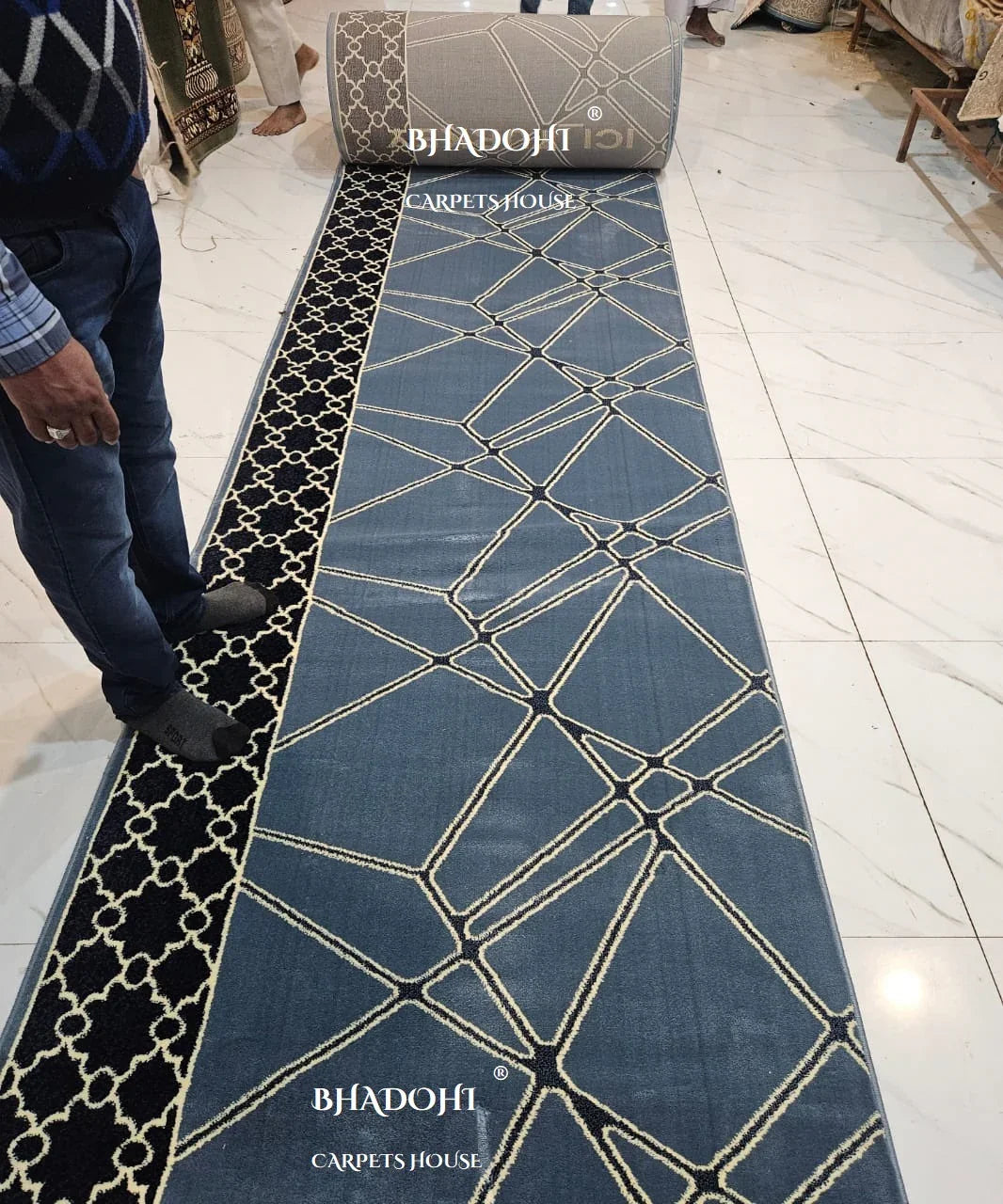 Blue Turkish Janamaz Roll – Imported Masjid Carpet | 12mm Ultra Soft & Luxurious Mosque Prayer Mat