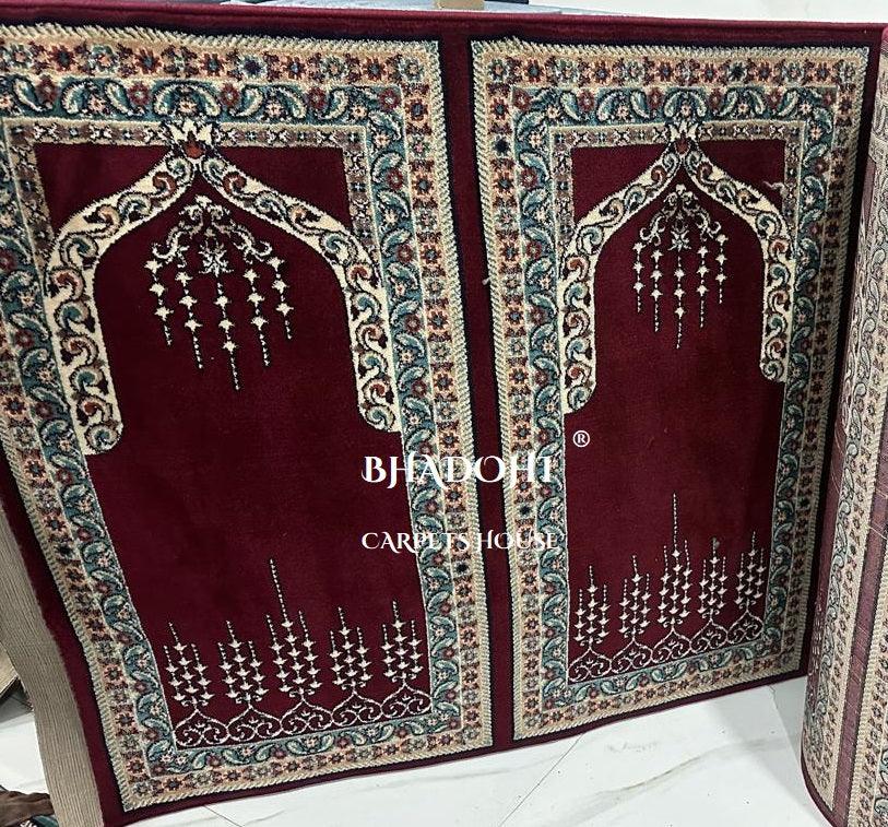 Maroon Turkish Janamaz Roll – Imported Masjid Carpet | 15 mm Ultra Soft & Luxurious Mosque Prayer Mat