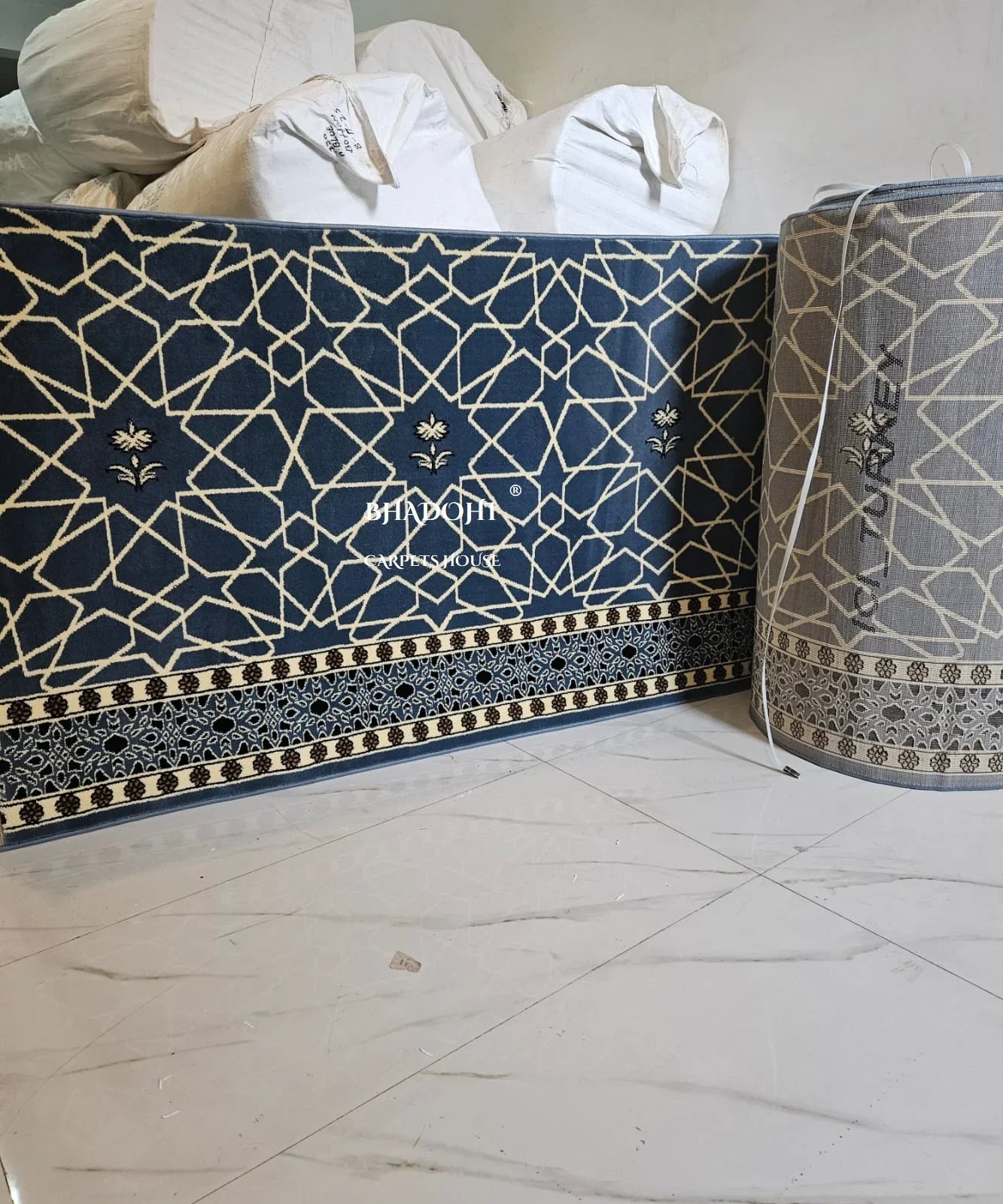 Blue Turkish Janamaz Roll – Imported Masjid Carpet | 15 mm Ultra Soft & Luxurious Mosque Prayer Mat