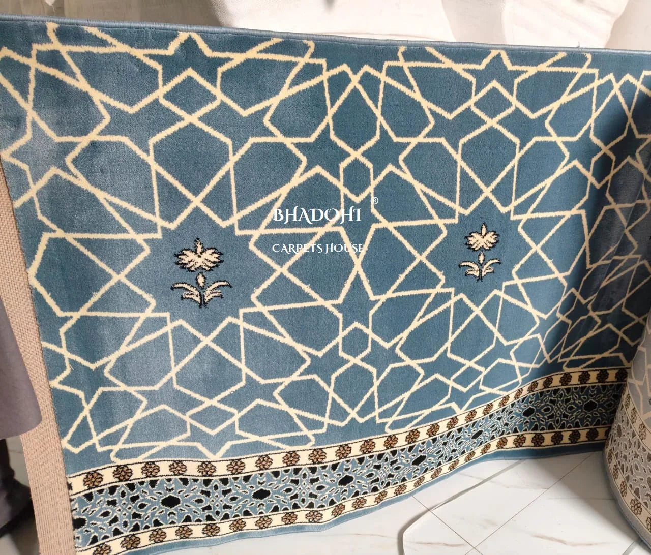 Blue Turkish Janamaz Roll – Imported Masjid Carpet | 15 mm Ultra Soft & Luxurious Mosque Prayer Mat