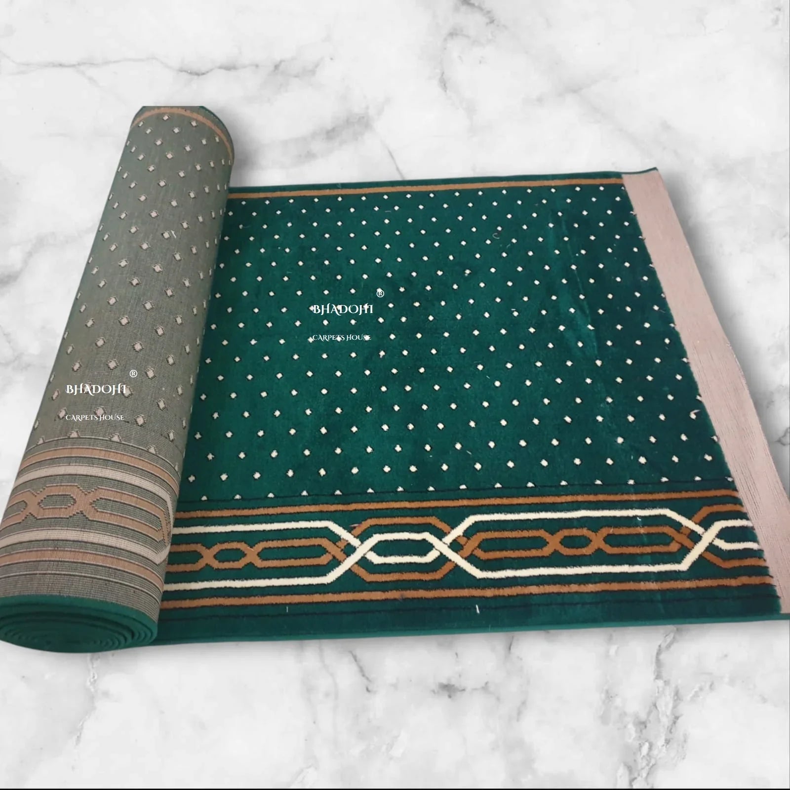 Green Janamaz Roll – Masjid Carpet | 12mm Ultra Soft & Luxurious Mosque Prayer Mat
