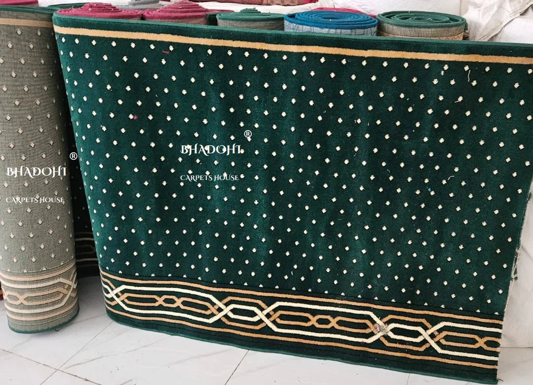 Green Janamaz Roll – Masjid Carpet | 12mm Ultra Soft & Luxurious Mosque Prayer Mat