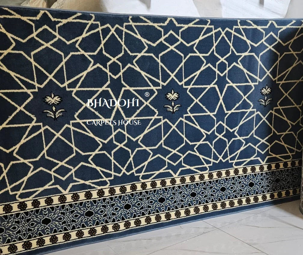 Blue Turkish Janamaz Roll – Imported Masjid Carpet | 15 mm Ultra Soft & Luxurious Mosque Prayer Mat