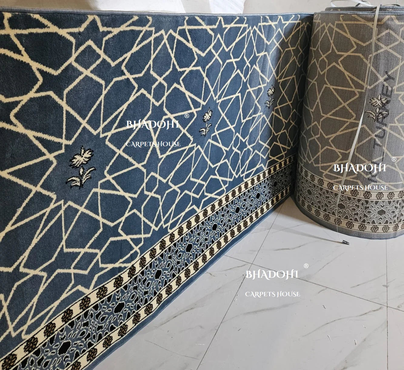 Blue Turkish Janamaz Roll – Imported Masjid Carpet | 15 mm Ultra Soft & Luxurious Mosque Prayer Mat