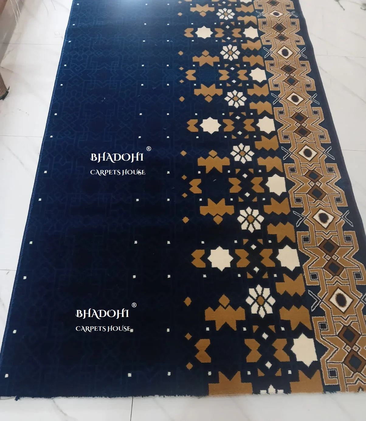 Navy Blue Turkish Janamaz Roll – Imported Masjid Carpet | 20 mm Ultra Soft & Luxurious Mosque Prayer Mat